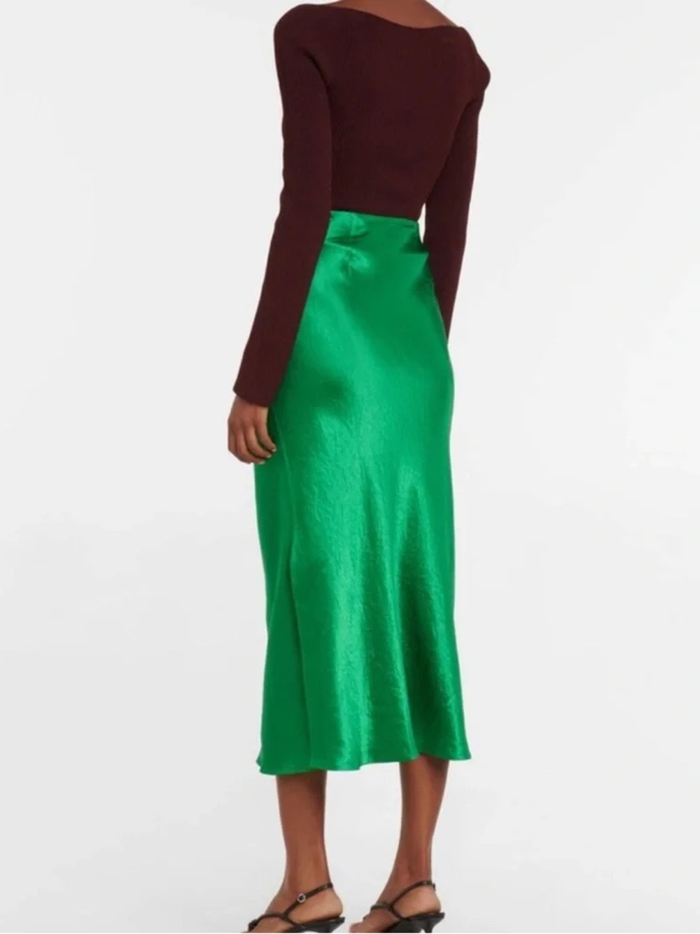 VINCE green midi slip skirt size XS